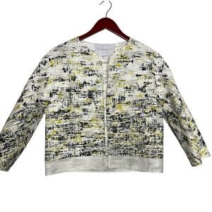 Carolina Herrera open collarless white yellow black jacket Sz S